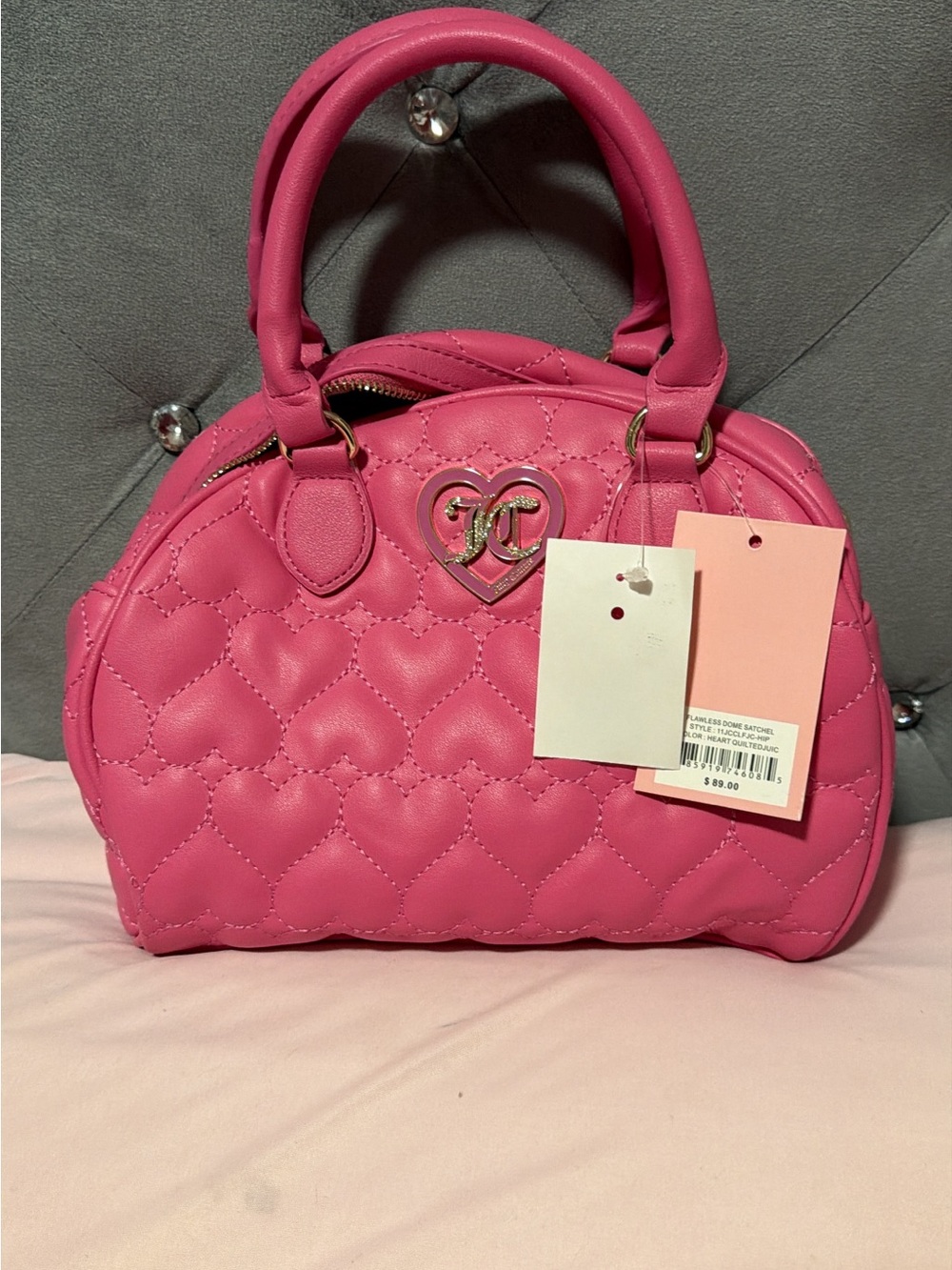 Juicy Couture Quilted Heart Dome Satchel - Hot Pink